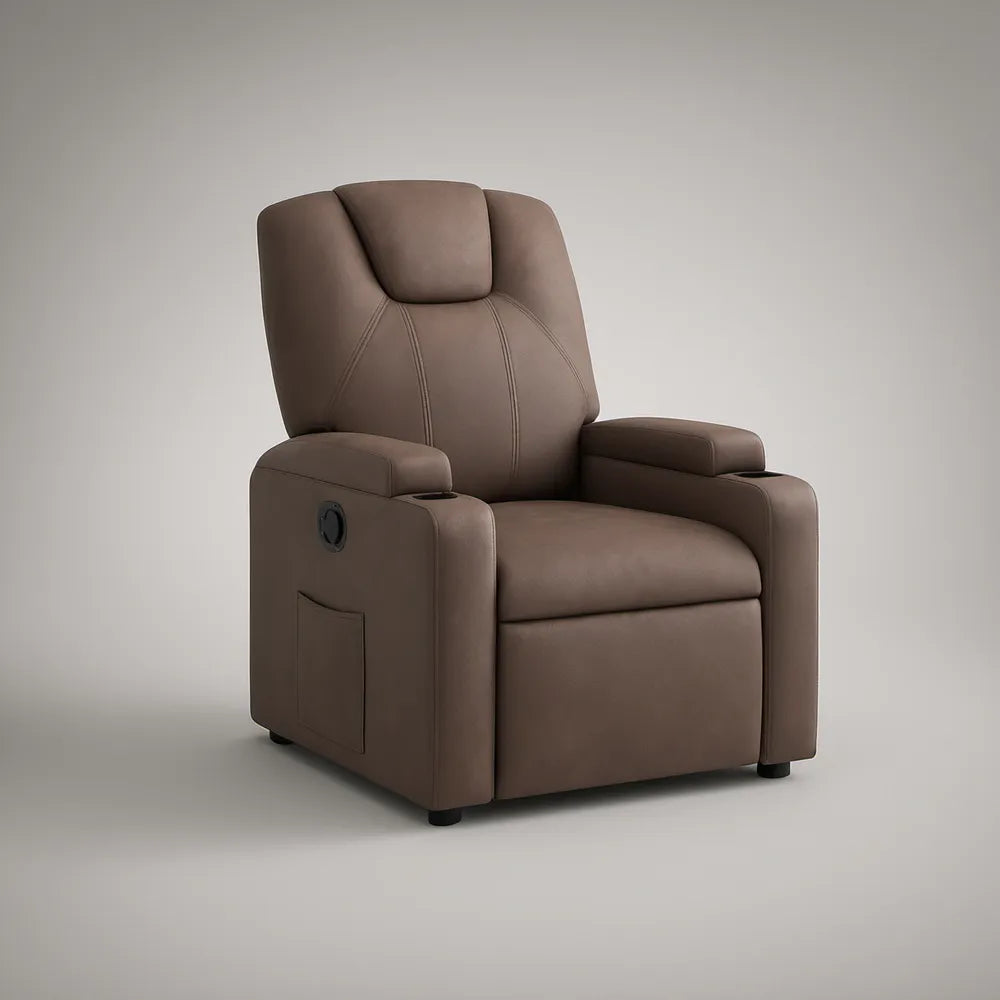 Brauner Relaxsessel aus PU-Kunstleder mit manueller Liegefunktion, 89 × 96 × 104 cm