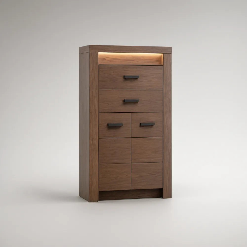 Kommode mit LED-Beleuchtung, Walnussbraun/Schwarz, 80 x 42 x 140 cm