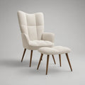 Gepolstertes Sessel- und Hocker-Set Creme mit walnussbraunen Holzbeinen, Sessel 75 x 82 x 108 cm, Hocker 58 x 43 x 42 cm