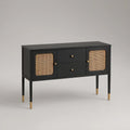 Schwarzes Sideboard mit Rattangeflecht, 120 x 40 x 80 cm