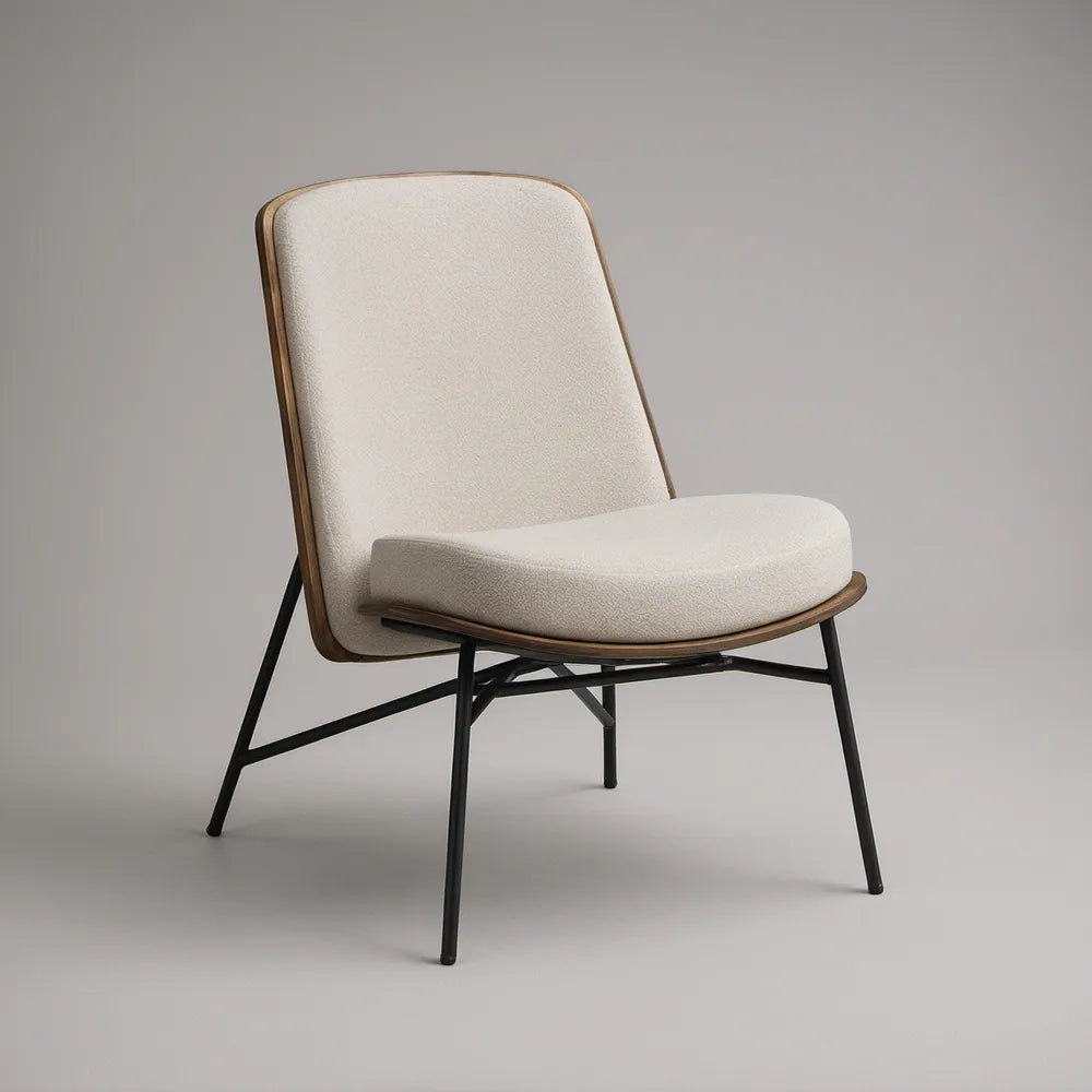 Polstersessel mit hoher Rückenlehne, Polyesterbezug und Stahlgestell, Beige/Naturbraun/Schwarz, 67 x 75 x 88 cm