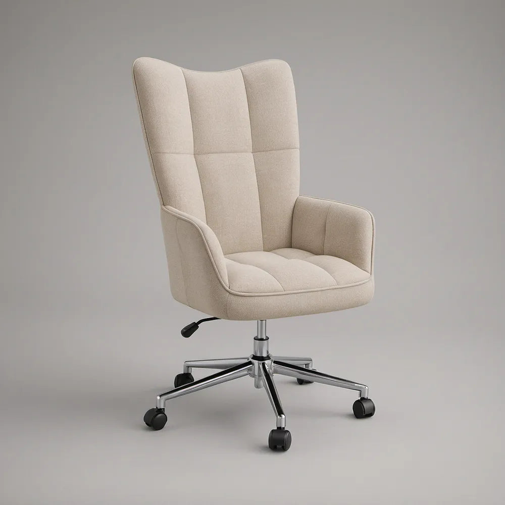 Drehbarer Bürosessel aus Polyester in Beige mit Rollen, 68 x 68 x 112–122 cm