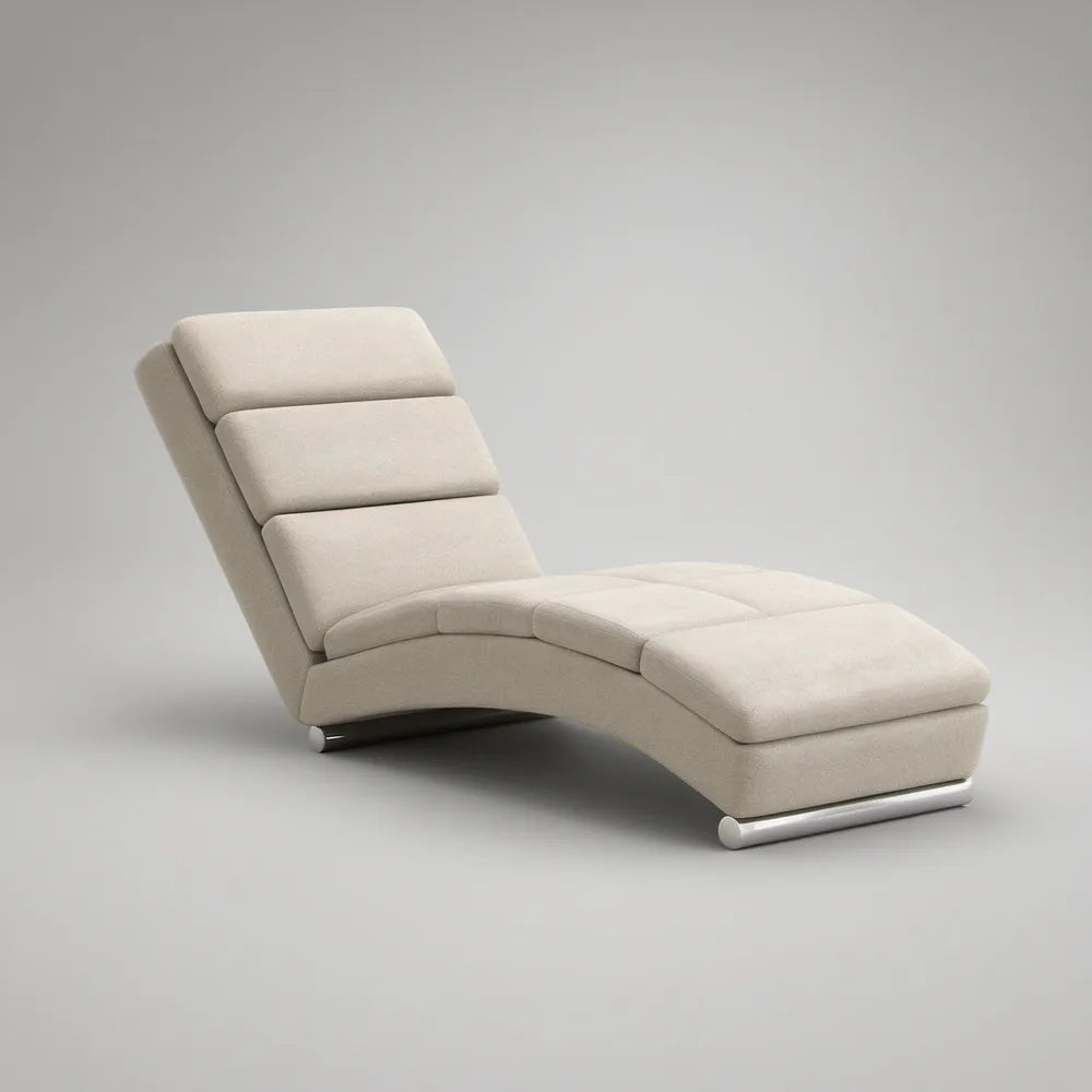 Geschwungene Relaxliege mit Polyesterbezug in Creme, 170 x 65 x 86 cm