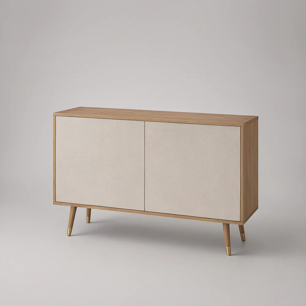Sideboard 120 x 40 x 75 cm in Walnussbraun, Creme und Messingfarben