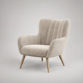 Ohrensessel mit Bouclé-Bezug in Beige, Massivholzfüsse Natur, 76 x 82 x 101 cm