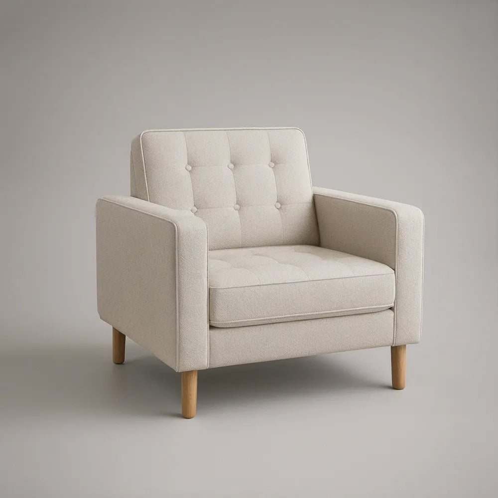 Gepolsterter Sessel mit Knopfheftung, Creme, 80 x 78 x 88 cm